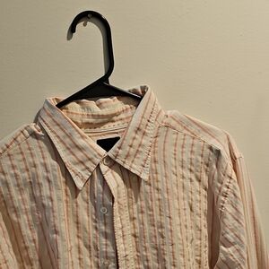 Murano Men's Button Down Shirt - Cream and Pink Stripes